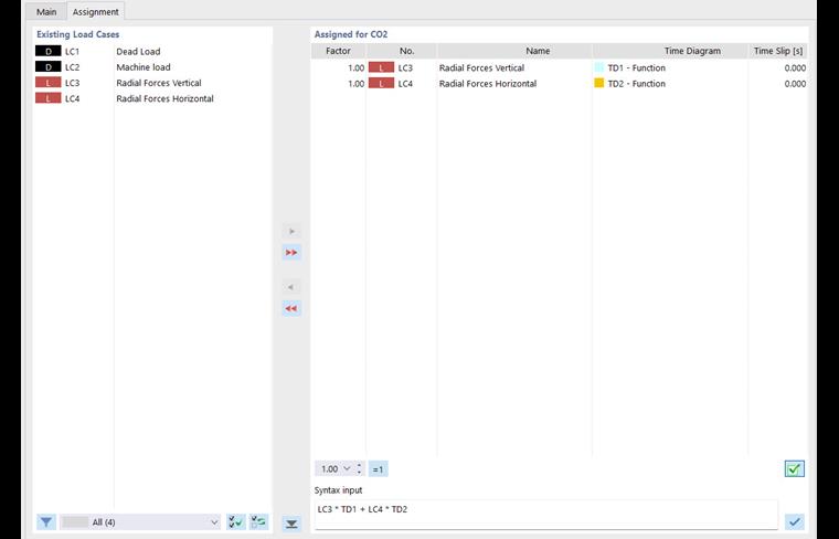 Assignation de cas de charges et de diagrammes temporels à une combinaison de charges