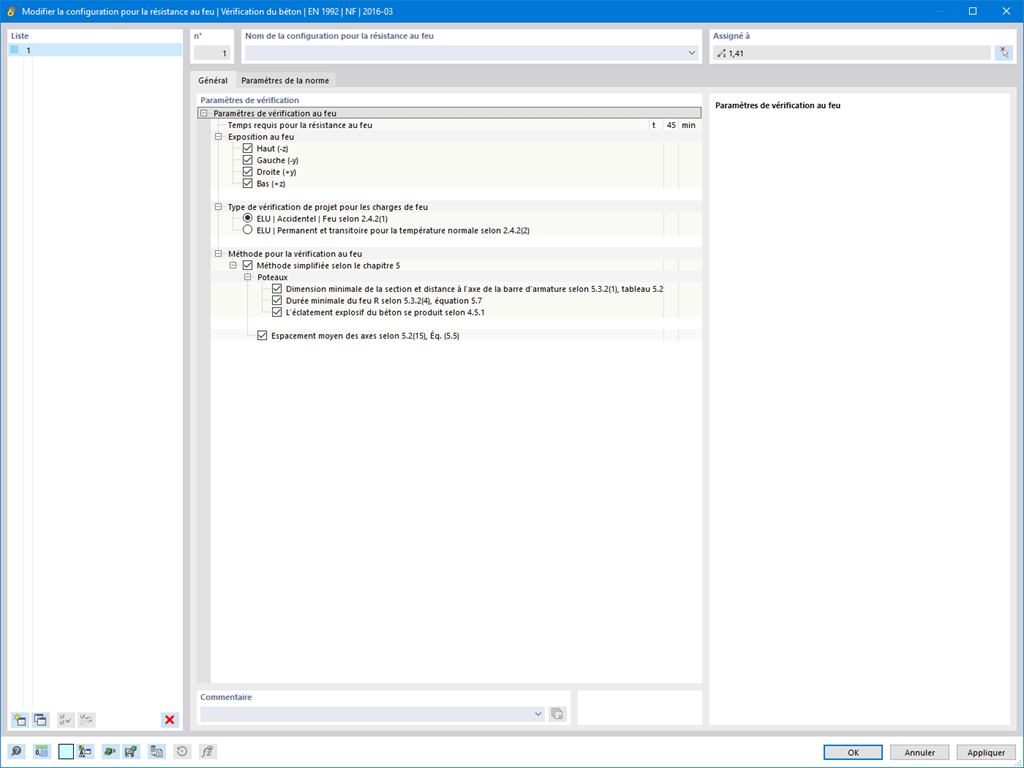 Fonctionnalité 002691 | Vérification simplifiée de la résistance au feu pour les poteaux selon 5.3.2 et pour les poutres selon 5.6, EN 1992-1-2