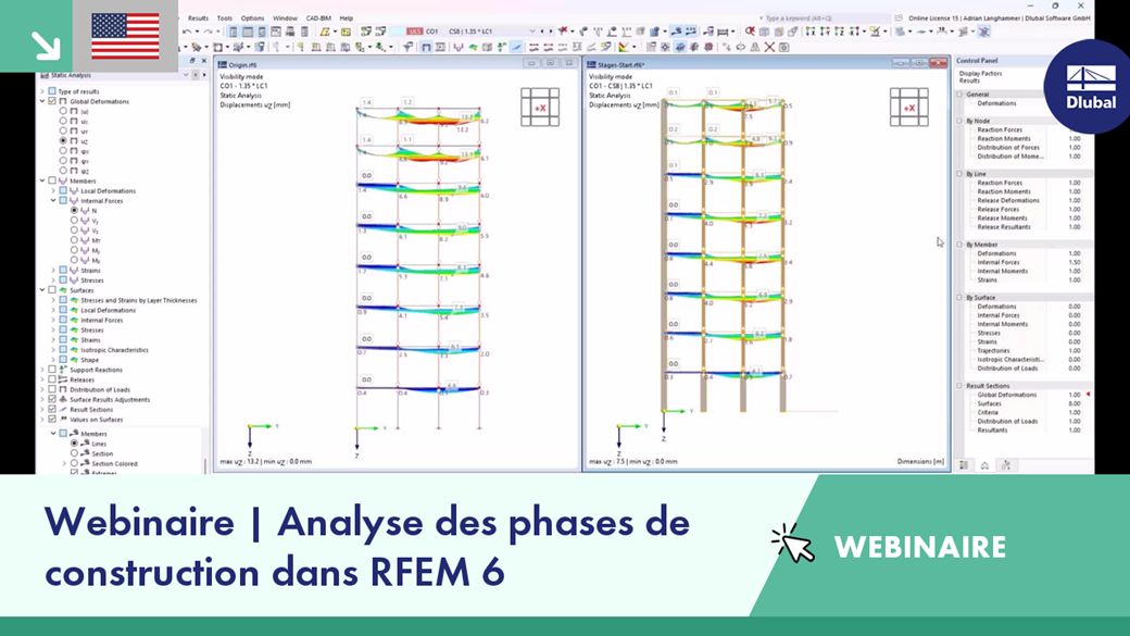 Tableau de bord pour l’analyse par phase avec les chemins de charge dans RFEM 6