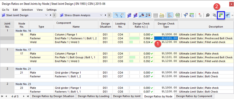 Ouverture de la fenêtre « Résultats dans l'assemblage acier »