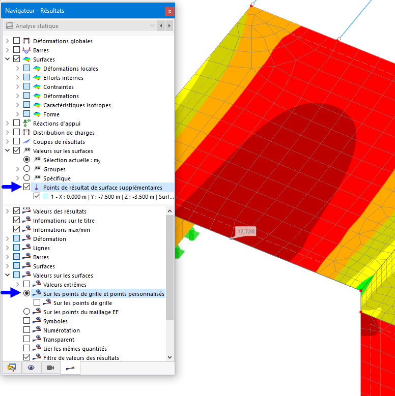 Valeur de résultat dans un point personnalisé
