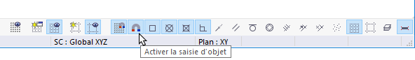 Boutons pour la saisie et la saisie d’objet dans la barre d’outils CAO