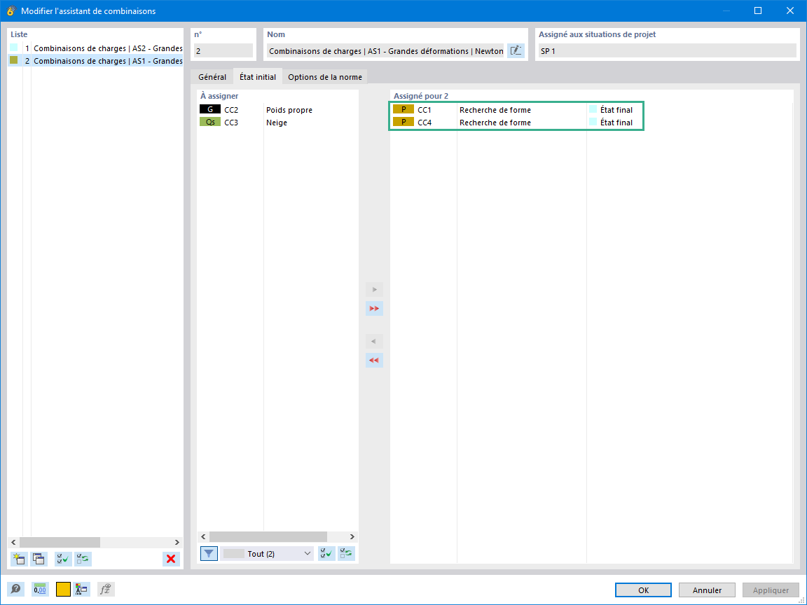 Fonctionnalité 002694 | Création de combinaison avec plus d'un état initial