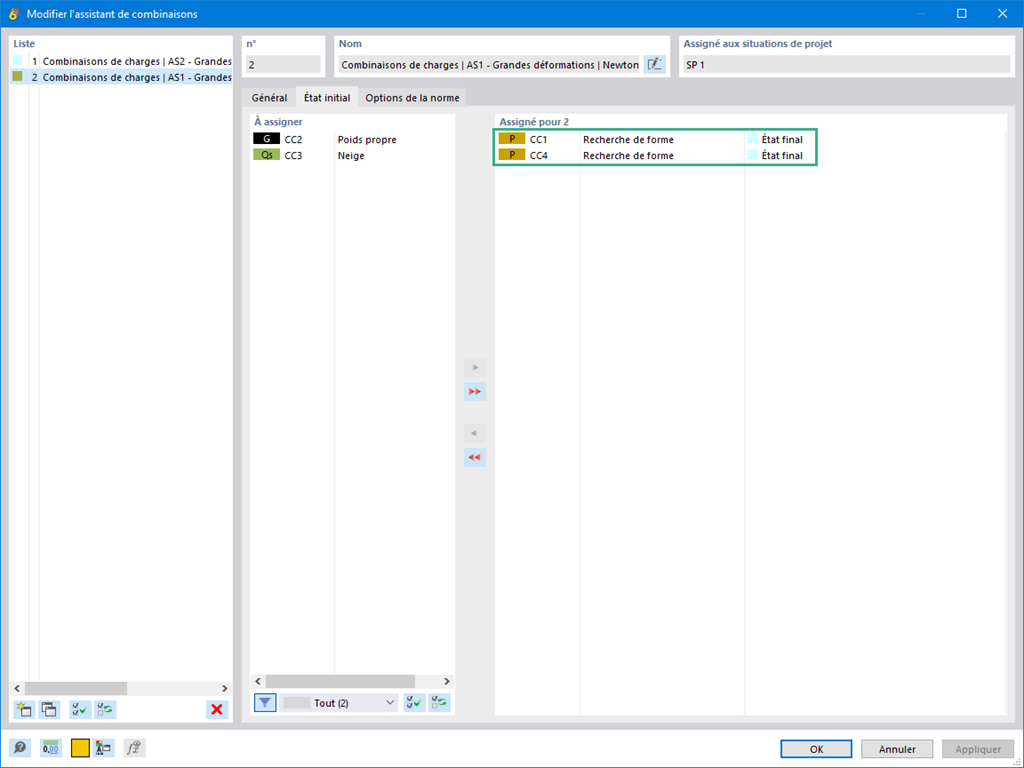 Fonctionnalité 002694 | Création de combinaison avec plus d'un état initial