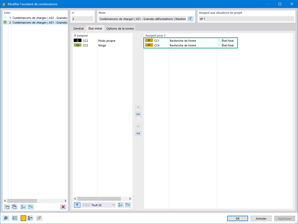 Fonctionnalité 002694 | Création de combinaison avec plus d'un état initial