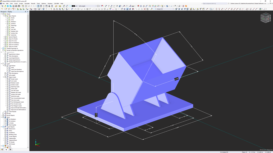 Support en acier avec assemblage de connexion dans le logiciel RFEM, illustrant le modèle analytique d’une connexion structurelle.