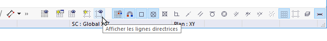 Bouton pour l’affichage des lignes directrices dans la barre d’outils CAO