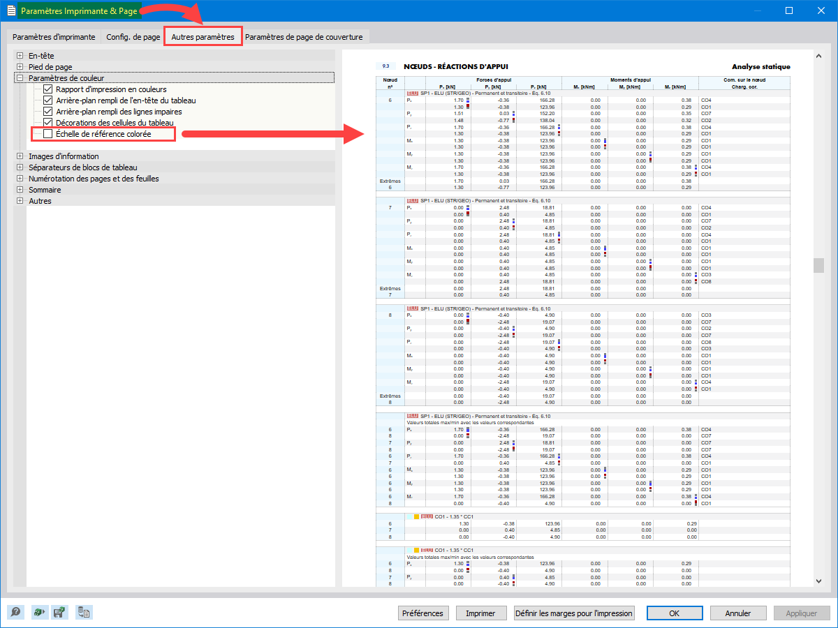 FAQ 005424 | Est-il possible de masquer l échelle de référence colorée bleue/rouge dans les tableaux ainsi que dans le rapport d impression ?