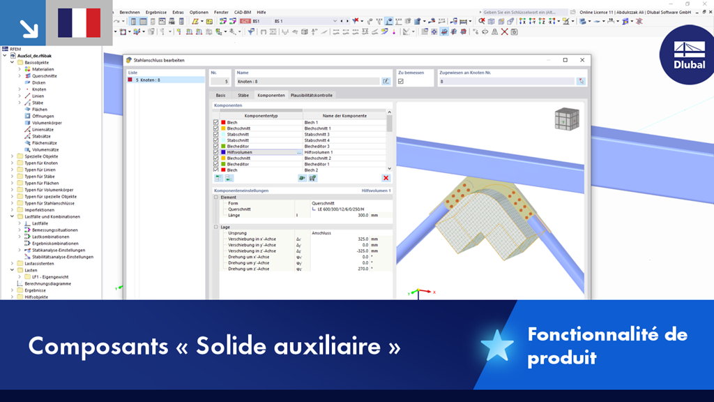 Représentation d'un composant de support structurel pour optimiser le calcul de structure. Accent sur l'utilisation efficace des solides auxiliaires.