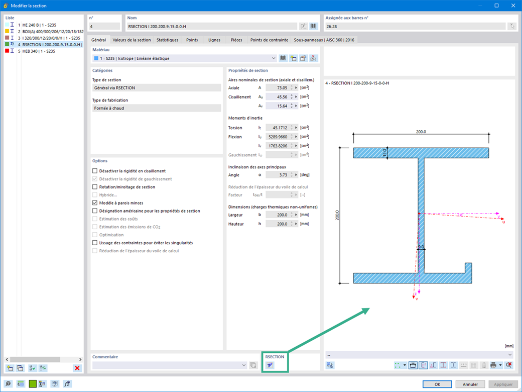 Fonctionnalité 002734 | Modification des sections dans RFEM/RSTAB via RSECTION