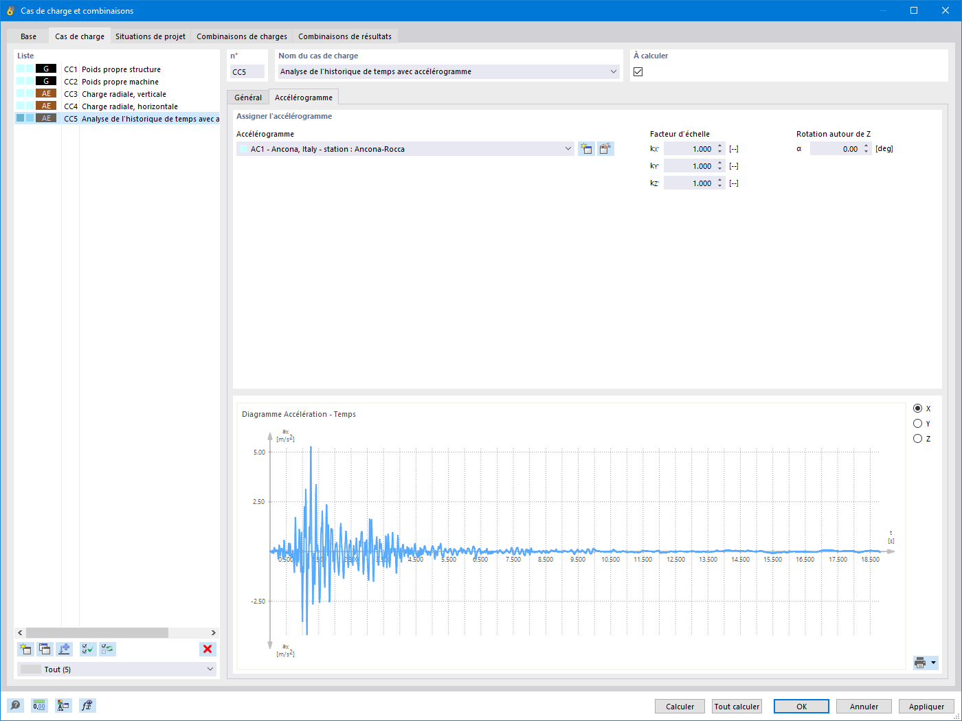 Fonctionnalité 002736 | Accélérogrammes dans les modules complémentaires Analyse de l'historique de temps