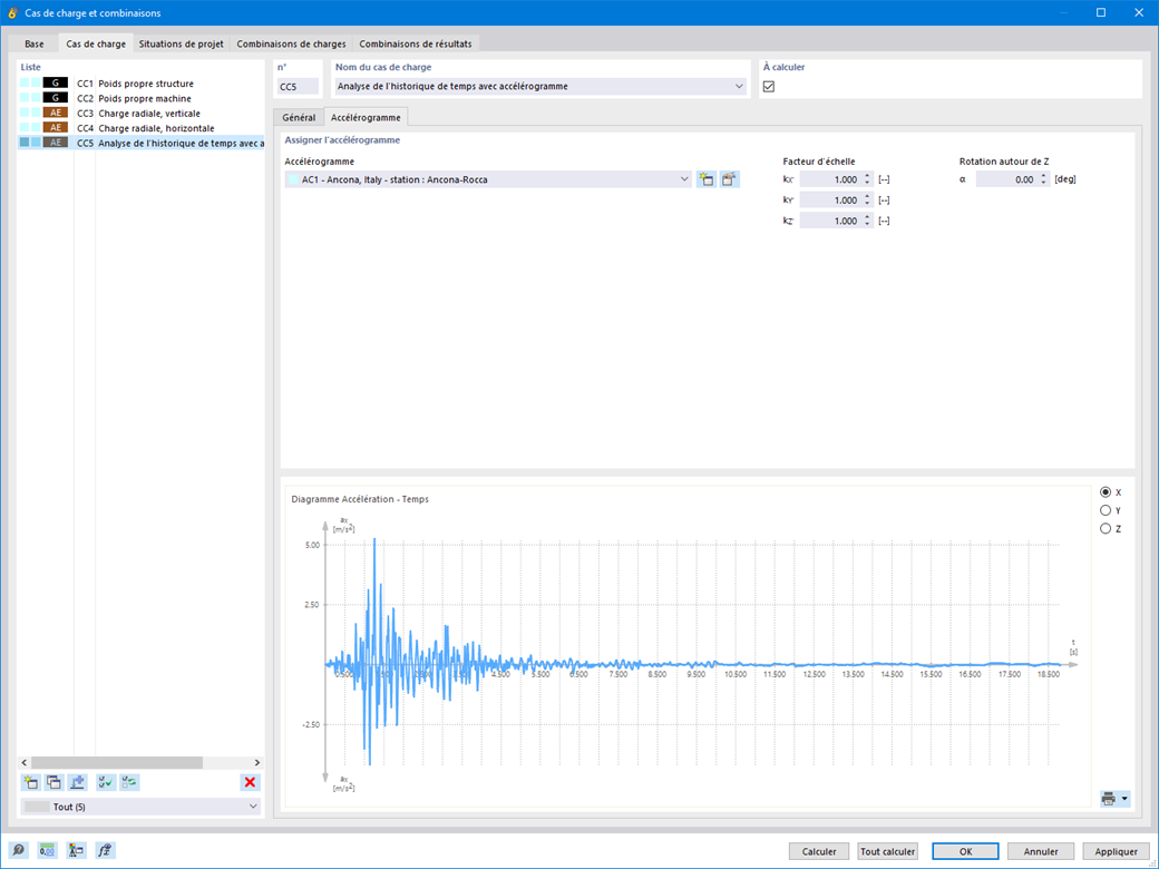 Fonctionnalité 002736 | Accélérogrammes dans les modules complémentaires Analyse de l'historique de temps