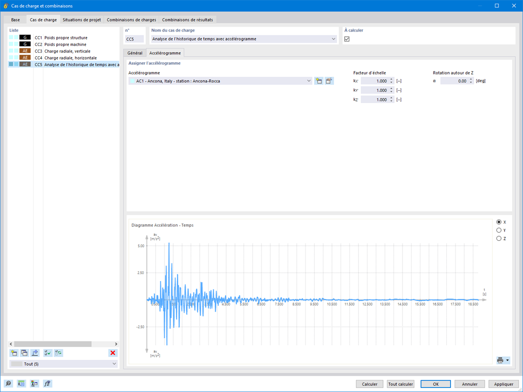 Fonctionnalité 002736 | Accélérogrammes dans les modules complémentaires Analyse de l'historique de temps
