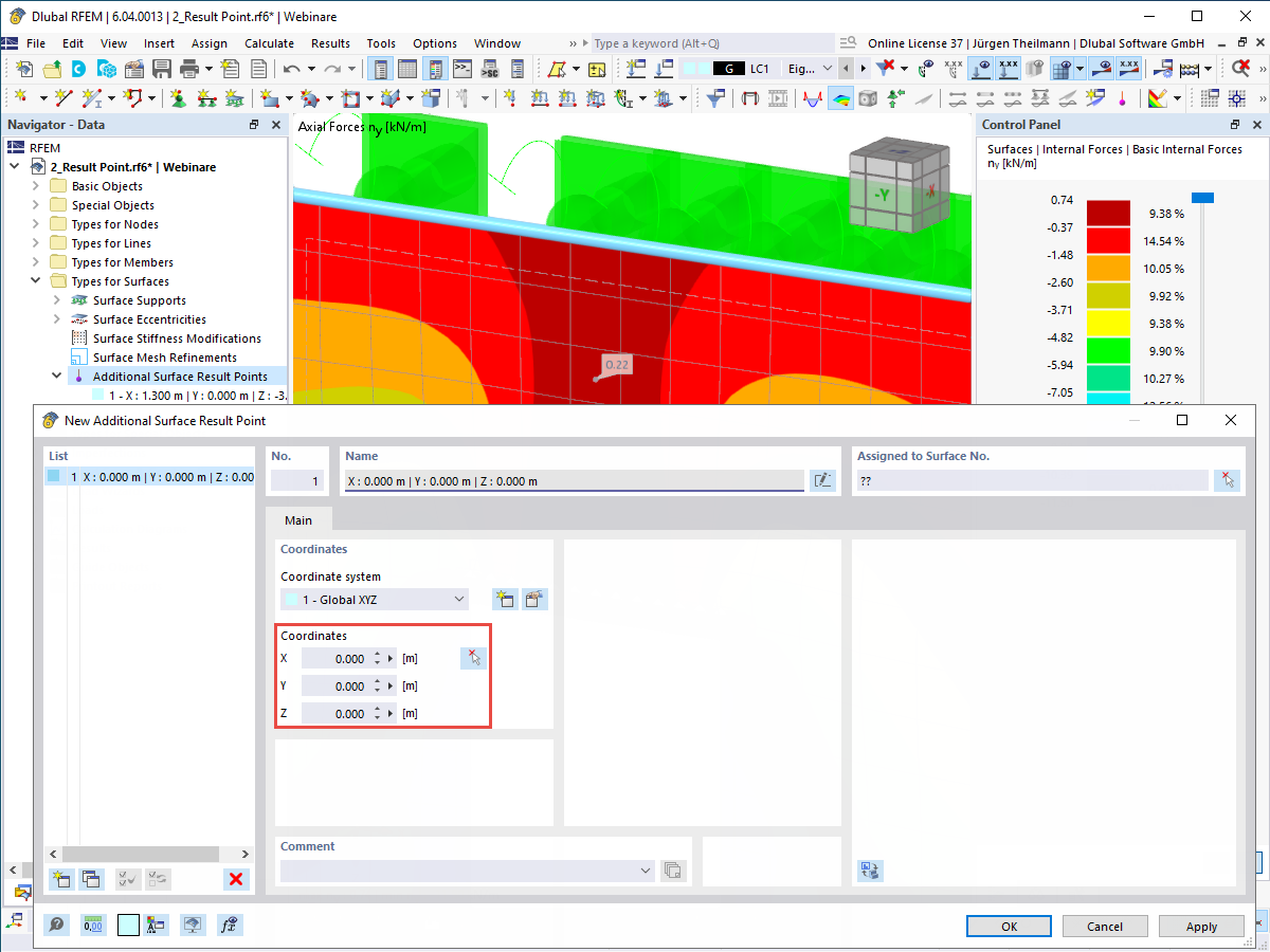 FAQ 005432 | Comment définir des points personnalisé pour les valeurs de résultats sur des surfaces dans RFEM 6 ?