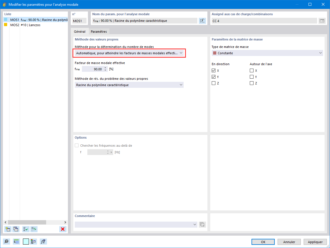 Fonctionnalité 002737 | Automatique pour atteindre un certain facteur de masse modale effective