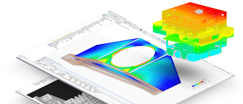 Visualisation de la vérification du béton armé avec l'add-on de RFEM 6, axée sur l'ELS et l'ELU.