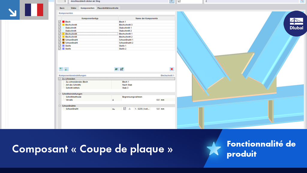 Détail de coupe d’une section en acier avec dessin technique et éléments d’assemblage.