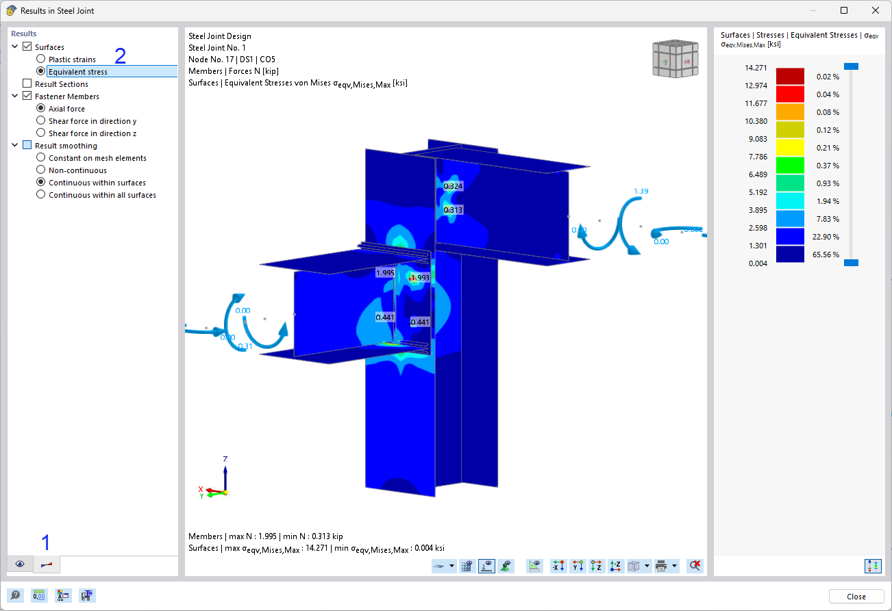 Paramètres de contrôle dans le navigateur « Résultats » pour les composants
