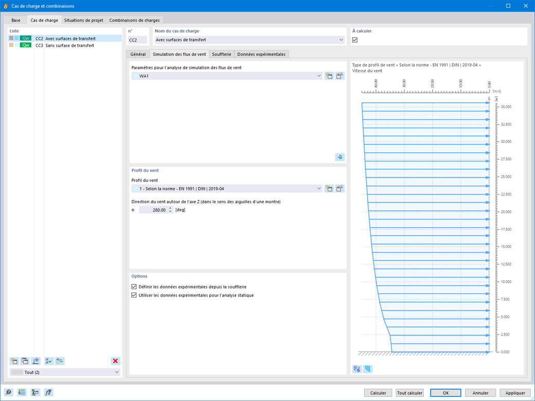 Fonctionnalité 002746 | Application de charges de vent à partir de valeurs de pression déterminées expérimentalement
