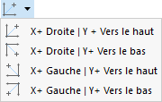 Bouton de liste avec options pour l’axe et l’alignement dans des applications de bâtiment