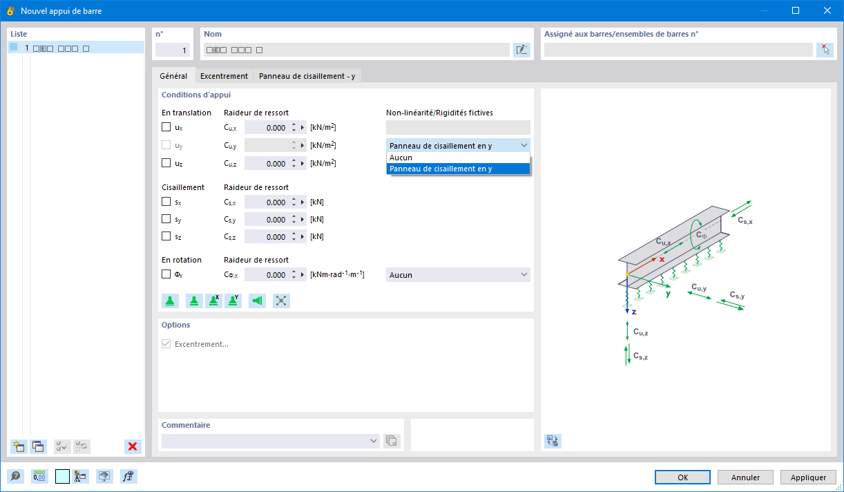 Boîte de dialogue « Nouvel appui de barre », onglet « Général »