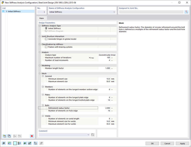 Configurations pour l'analyse de rigidité