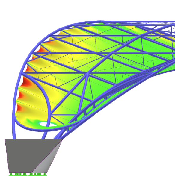 Modèle de structure en treillis avec forces et déplacements.