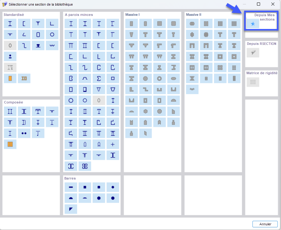 Ouvrir les sections favorites dans la bibliothèque
