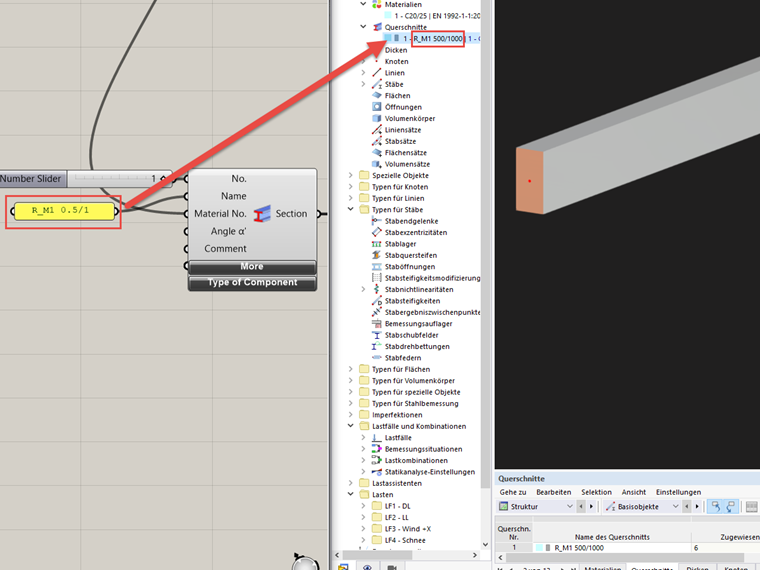 Définition des sections paramétriques dans Grasshopper