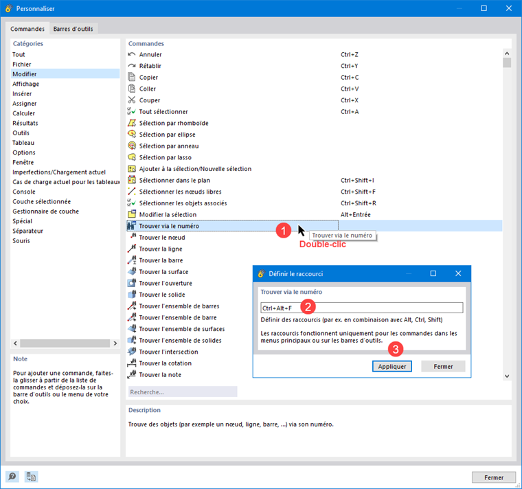 Attribution de raccourcis
