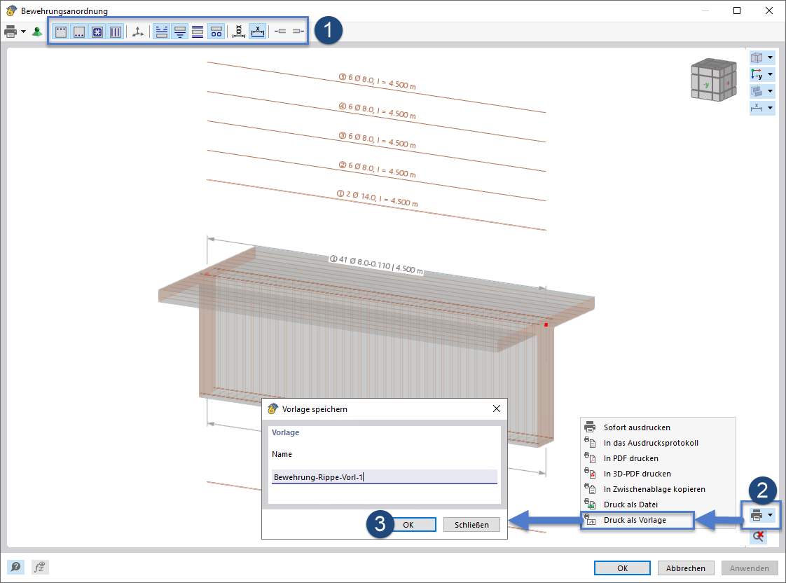 FAQ 005464 | Comment utiliser des modèles graphiques de la disposition des armatures pour impression multiple ?