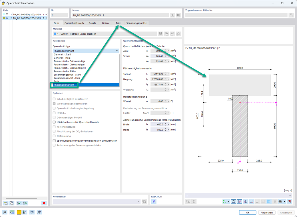 Fonctionnalité 002797 | Sections de phase dans le module complémentaire Analyse des phases de construction (CSA)