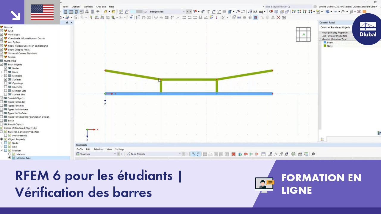 Formation en ligne RFEM 6 sur la vérification de barres destinée aux étudiants en génie civil.