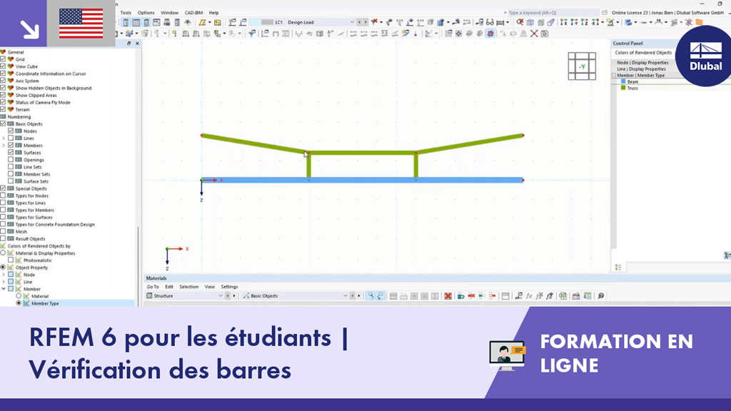 Formation en ligne RFEM 6 sur la vérification de barres destinée aux étudiants en génie civil.