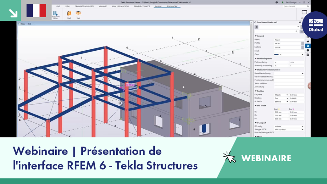 Intégration d’interfaces entre RFEM 6 et Tekla Structures présentée dans un webinaire axé sur la collaboration multiplateformes.