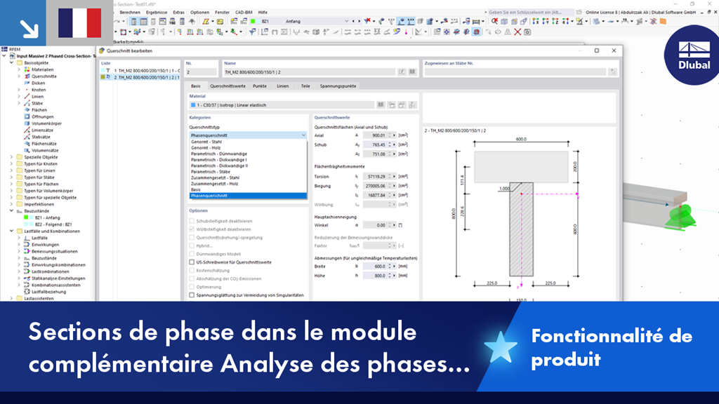 Sections de phases de construction analysées avec le module complémentaire Dlubal
