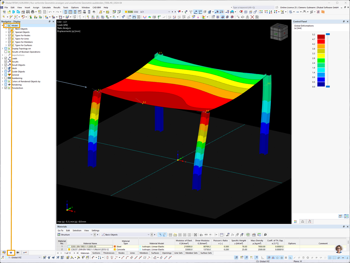 faq 005506 | Comment puis-je afficher uniquement la géométrie déformée et masquer la géométrie non déformée dans RFEM 6/RSTAB 9 ?