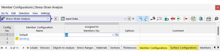 Assigner la configuration de barre dans le tableau