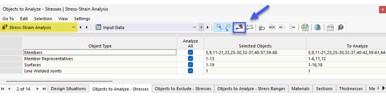 Calcul contrainte-déformation avec bouton dans la table