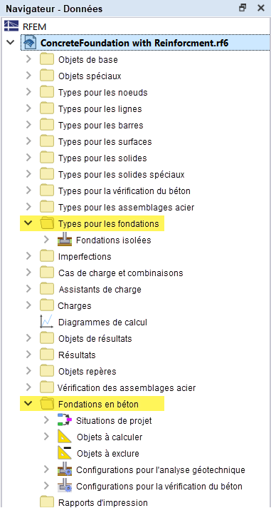 Catégories pour fondations en béton dans le navigateur