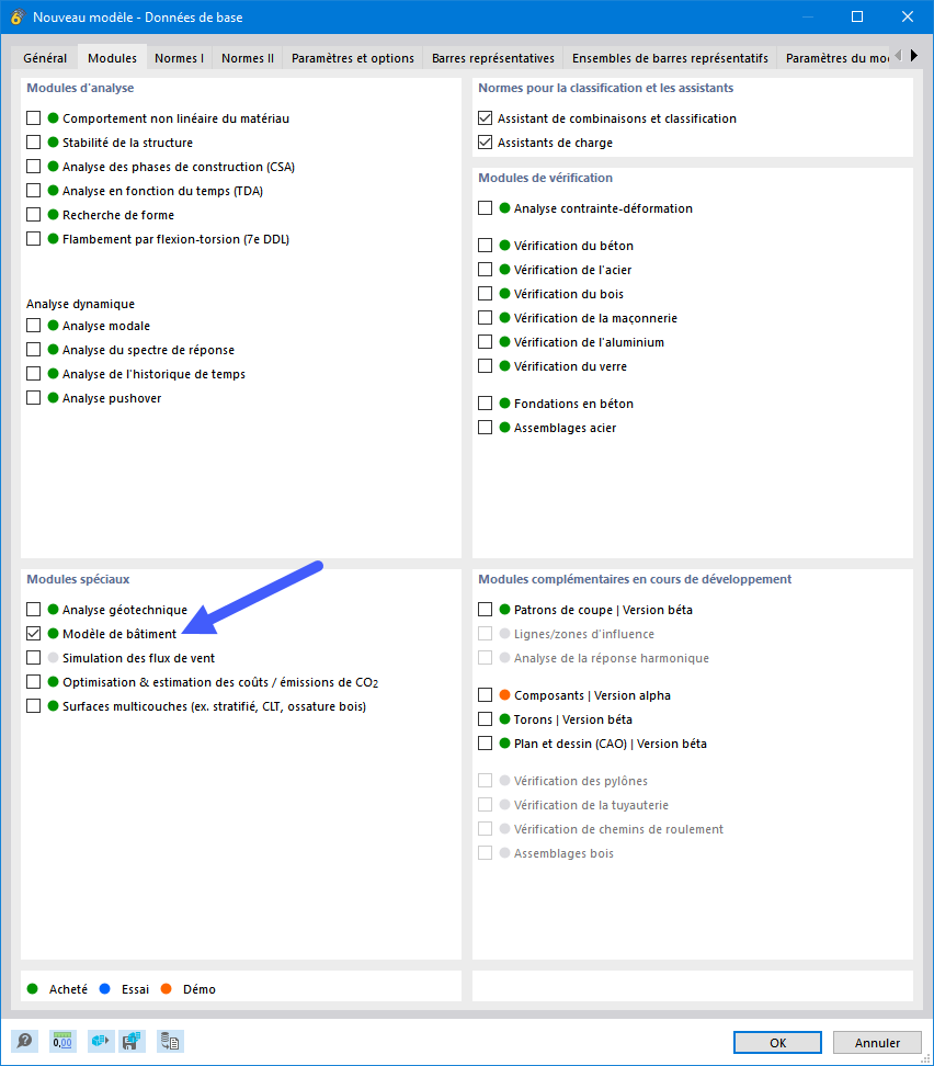 Activer le module complémentaire « Modèle de bâtiment »