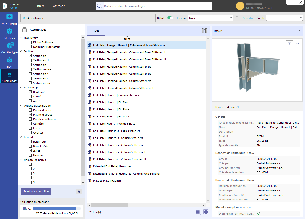 Modèles-types d’assemblages dans le Dlubal Center