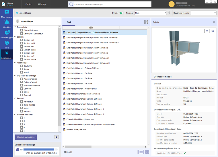 Modèles-types d’assemblages dans le Dlubal Center