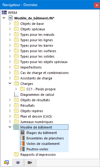 Catégorie « Modèle de bâtiment » dans le Navigateur - Données