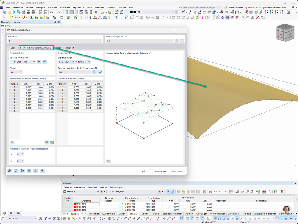Fonctionnalité 002852 | Surface avec spline avec courbure minimale