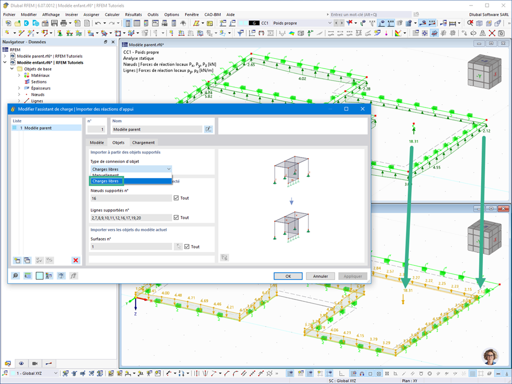 Fonctionnalité 002854 | Transfert des réactions d'appui en charges libres
