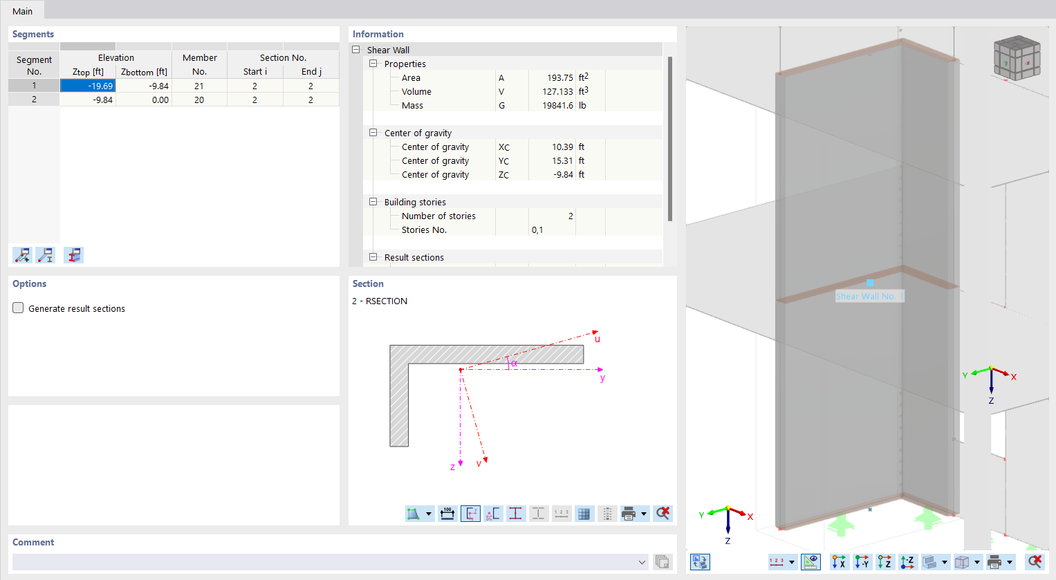 Voile sur deux étages avec deux barres résultantes