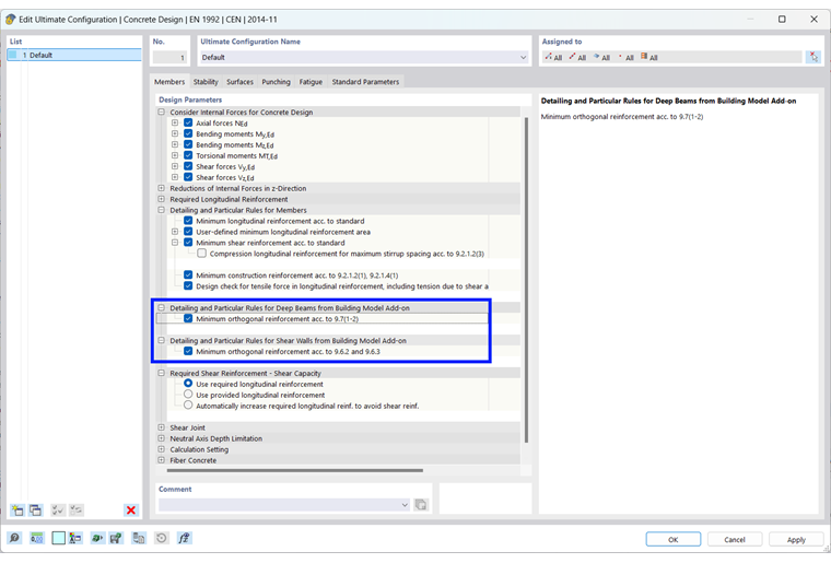 Règles de construction pour poutres voiles et voiles du modèle de bâtiment