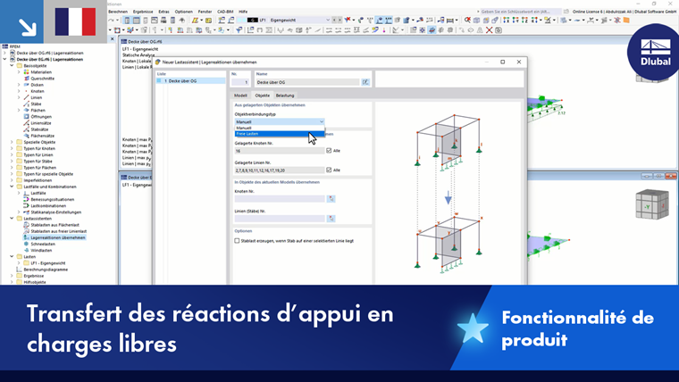 Visualisation de la transformation des réactions d’appui en charges libres dans les structures du bâtiment