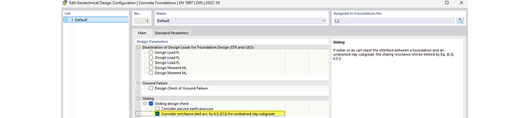 Fondations en béton | Prise en compte de la limite de résistance selon 6.5.3(12) pour un sol argileux non drainé